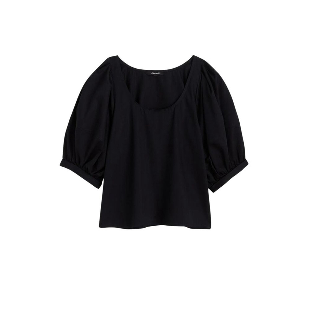 Madewell Relaxed Scoopneck Cotton Sateen Top Black | Short Sleeve Blouse | XXS